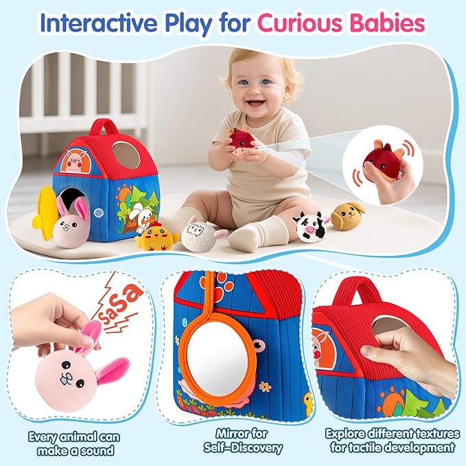 Barn with Stuffed Farm Animals, Montessori Toy for Babies